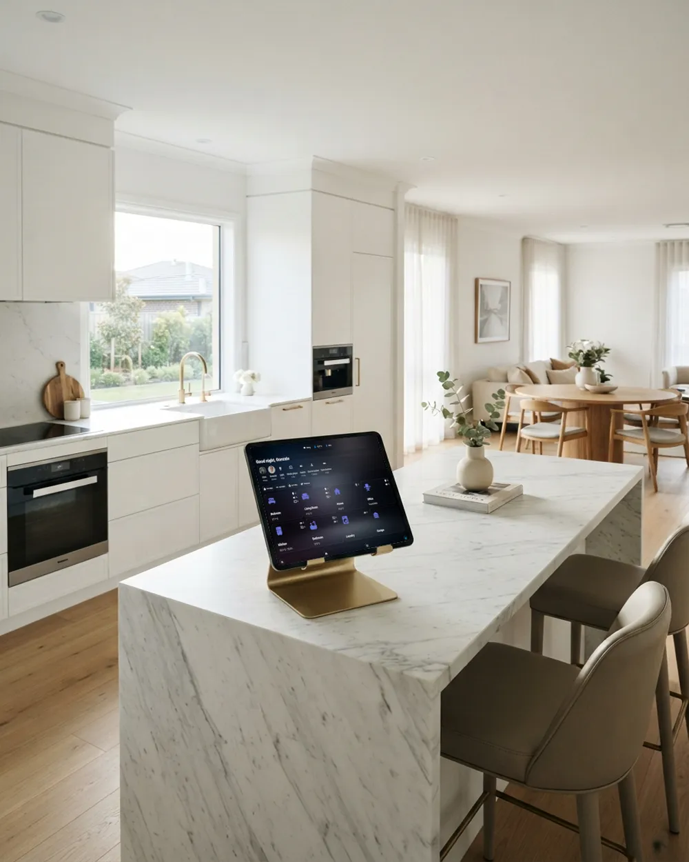 Newly built home with the Irabelle property handover checklist on the kitchen island